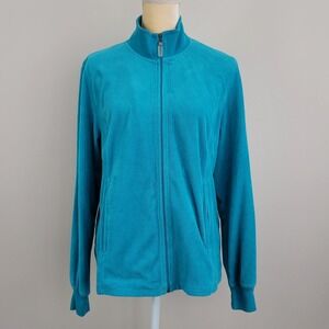 KORET Size Large Teal Mock Neck Full Zip Lightweight Ribbed Jacket with Pockets